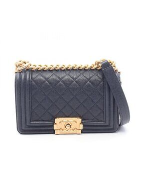 Chanel Shoulder Bag Boy Small Navy Calf Chain
